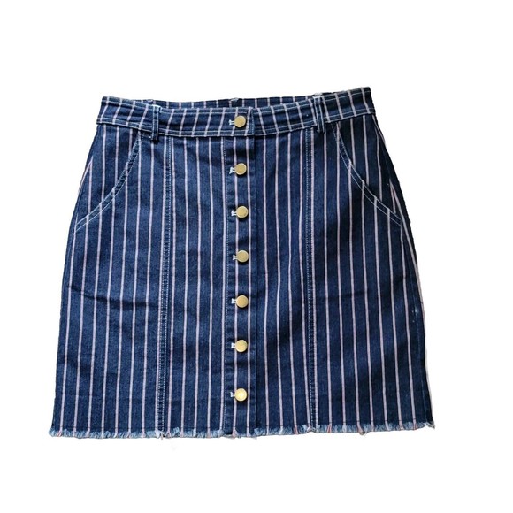 Sugarlips Pants - Sugar+Lips Blue Striped Stretched DENIM Skirt Size Small Button Front 2 Pockets‎